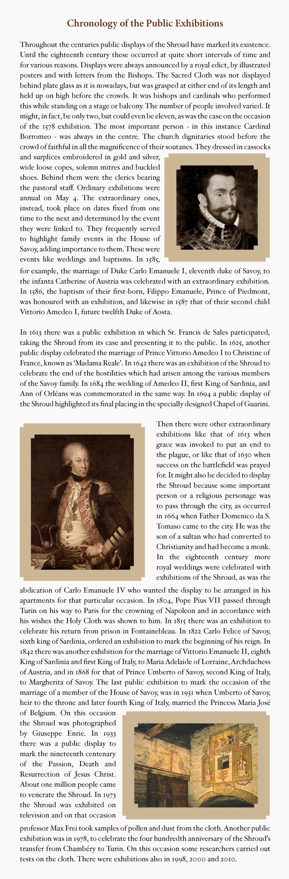 Cronology of the Public Exibitions